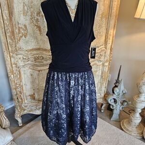 SLNY Blue and Silver Patterned A-Line Skirt
